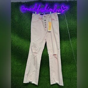 Stylish Pink Distressed Women's Jeans